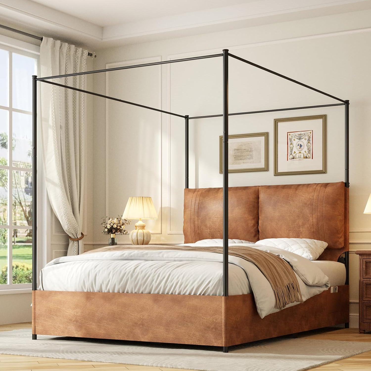 Canopy Bed Frame Metal Queen - Letto a baldacchino Queen con testiera