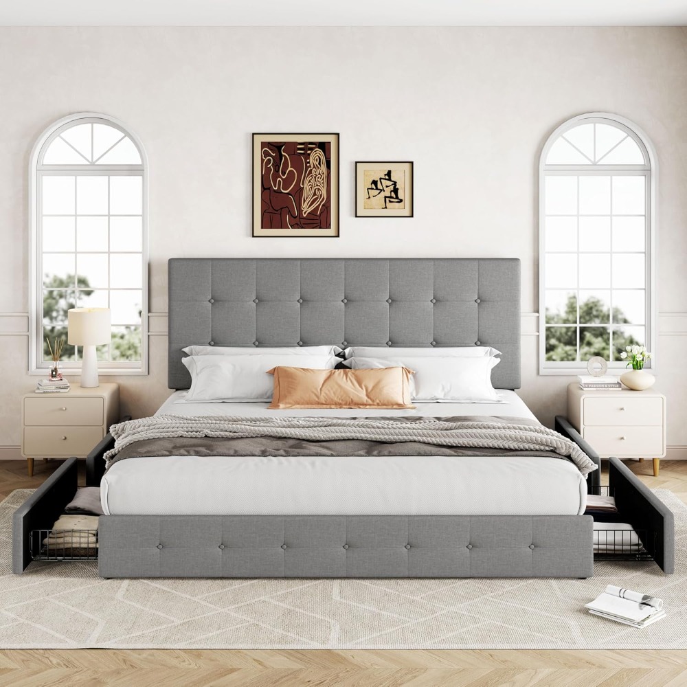 King Size Bed Frame With Storage Drawers - Letto matrimoniale king size con cassetti