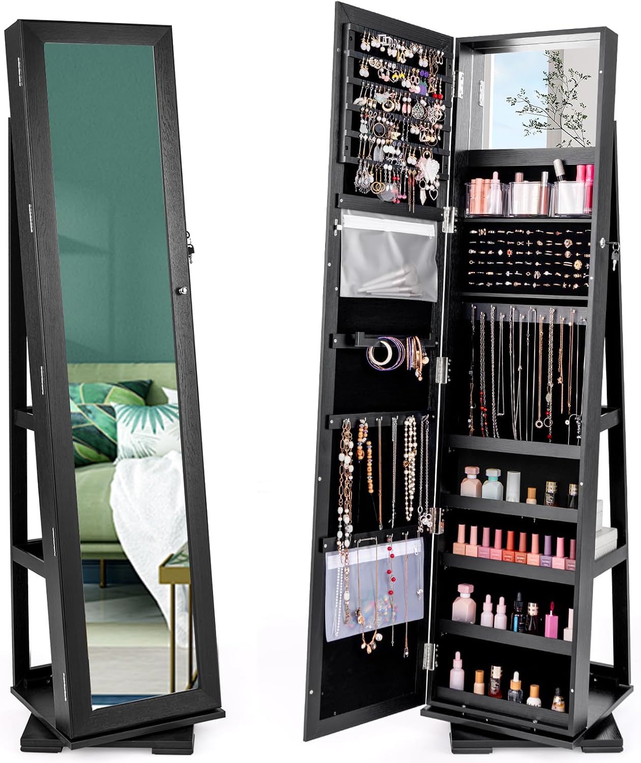 Full Length Mirror Jewelry Armoire - Armadio Portagioie Nero con Specchio a