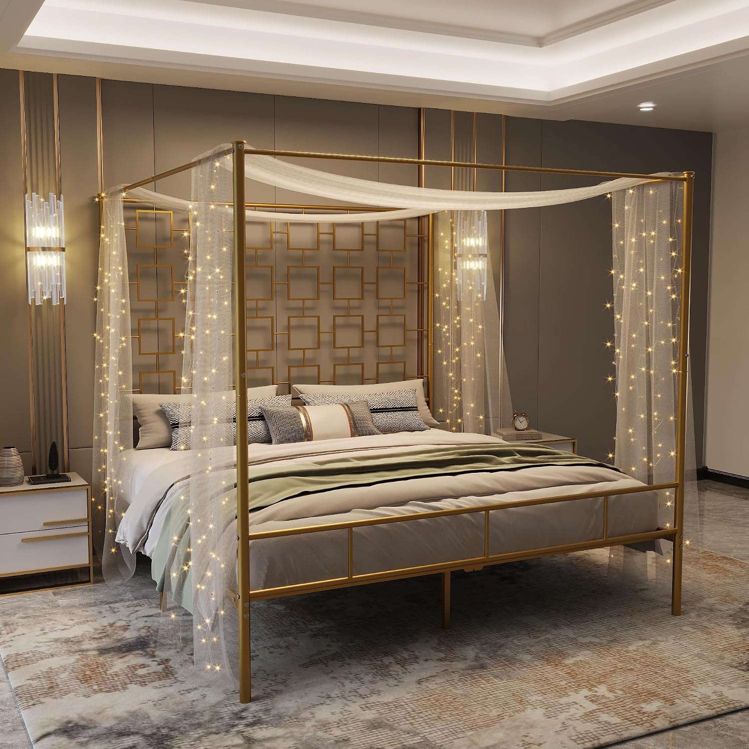 Canopy Bed Frame Metal Queen - Letto a baldacchino matrimoniale in metallo