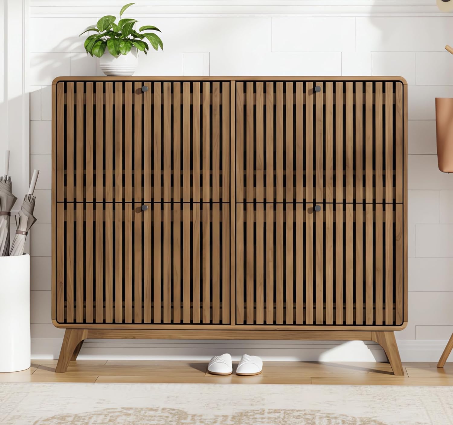 Shoe Rack Cabinet Narrow Entryway - # Grande Scarpiera in Bambù con