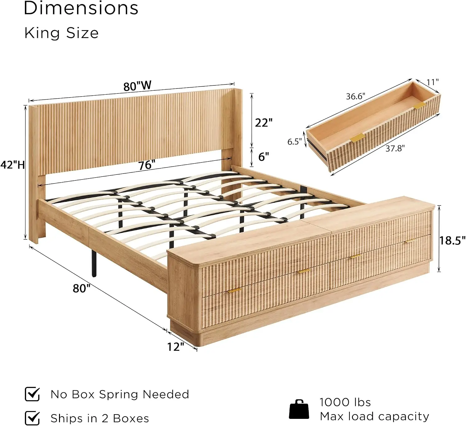 Letto matrimoniale scanalato c - King Size Bed Frame With Storage Drawers recensione e prezzo