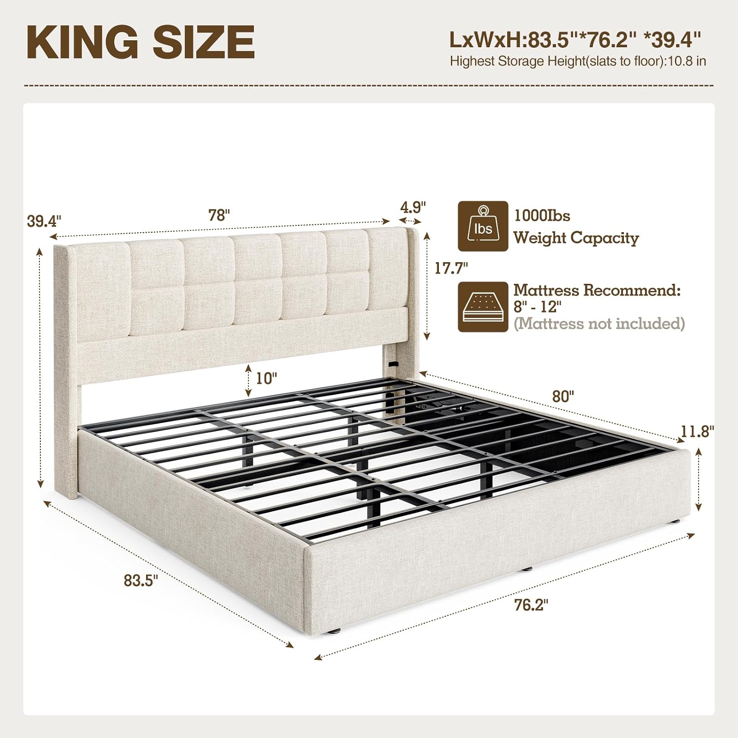 Letto matrimoniale imbottito i - Gas Lift Storage Bed Hydraulic recensione e prezzo