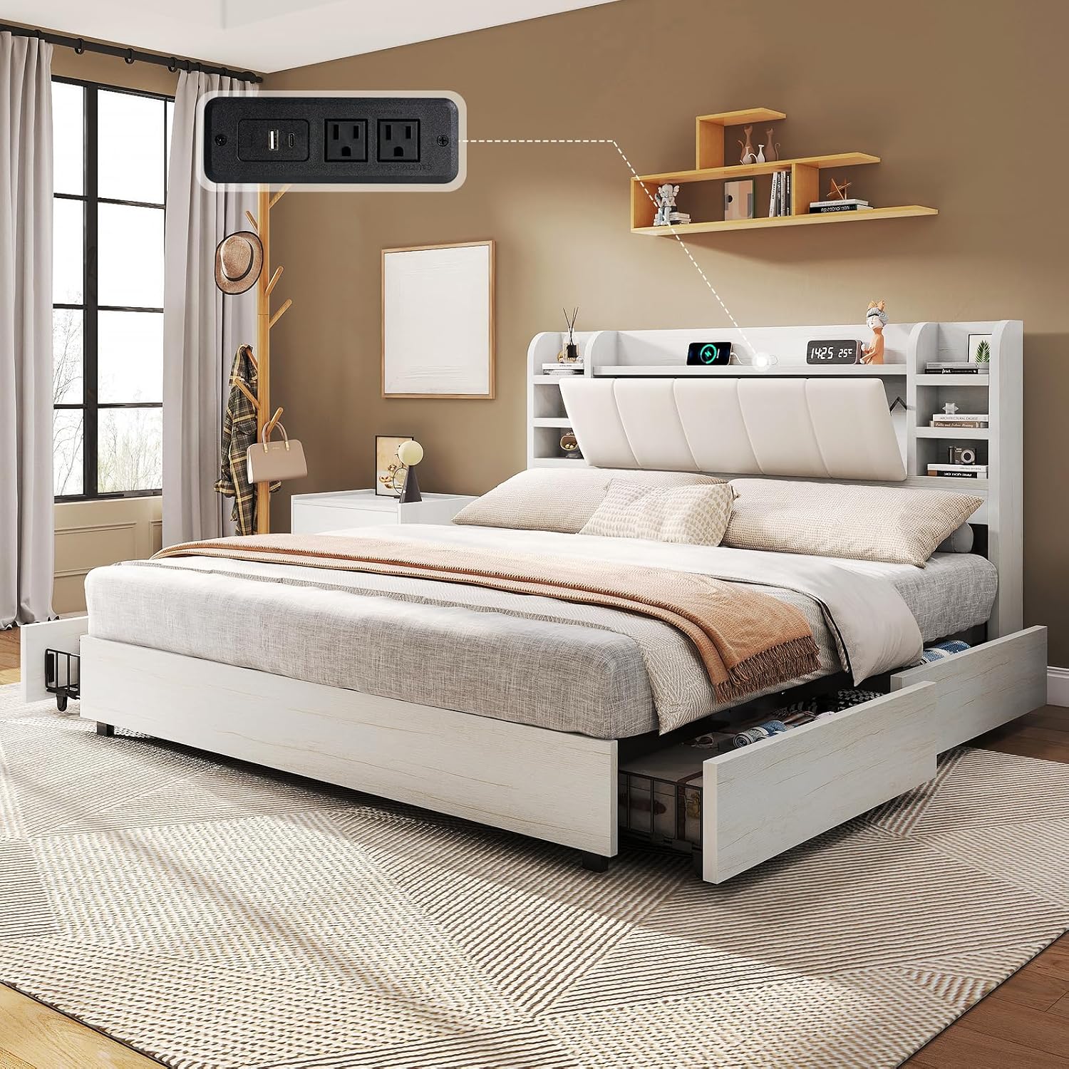 Letto matrimoniale imbottito c - King Size Bed Frame With Storage Drawers recensione e prezzo