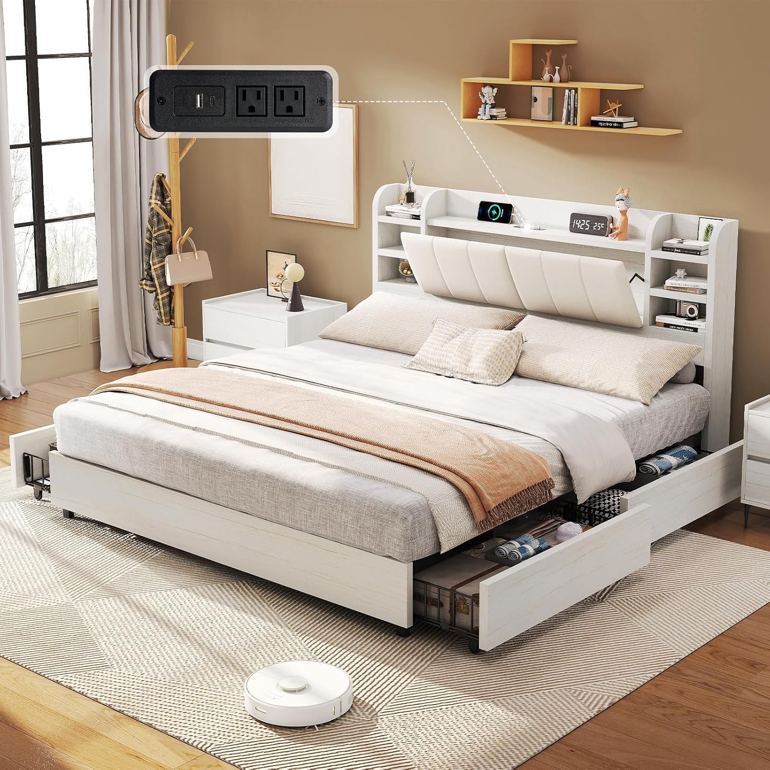 Letto matrimoniale imbottito c - King Size Bed Frame With Storage Drawers recensione e prezzo