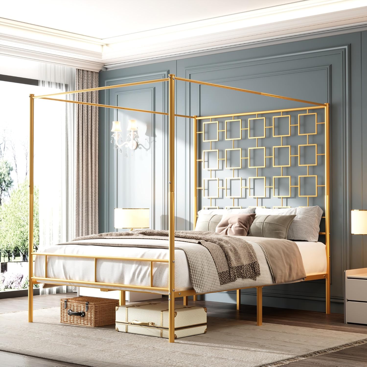 Letto a baldacchino matrimonia - Canopy Bed Frame Metal Queen recensione e prezzo