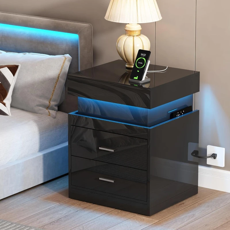 Comodino LED con Stazione di R - Solid Wood Nightstand 2 Drawers recensione e prezzo
