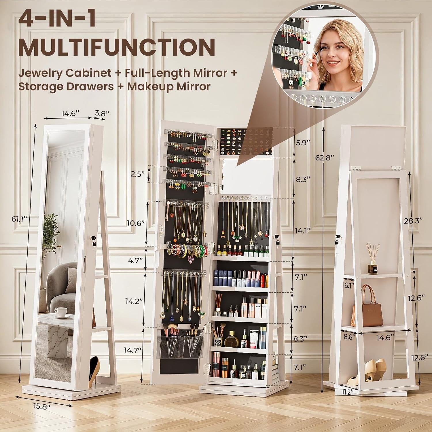 Armadio per Gioielli 4-in-1, A - Full Length Mirror Jewelry Armoire recensione e prezzo